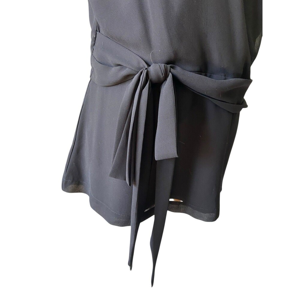 Express‎ Womens Faux Wrap Top Size L Black Lined Fitted Tie Editorial Office - Picture 2 of 13